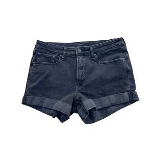 Free Assembly Vintage Denim Shorts Women's Size 14 Black Rolled Cuffs Zip Fly